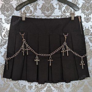 Dolls Kill Widow Pleated Goth Hexed Ankh Chain Skirt